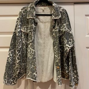 Leopard Denim Jacket- Women’s Size 2XL